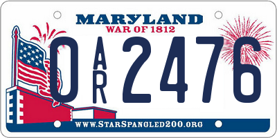 MD license plate 0AR2476