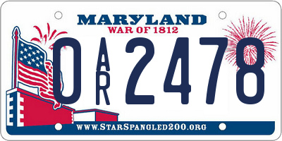 MD license plate 0AR2478