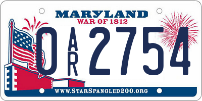 MD license plate 0AR2754