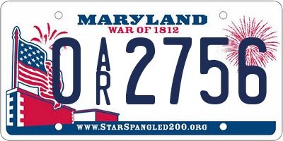MD license plate 0AR2756