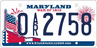 MD license plate 0AR2758