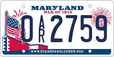 MD license plate 0AR2759