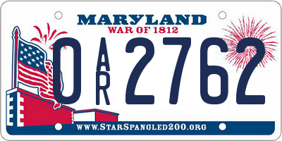 MD license plate 0AR2762