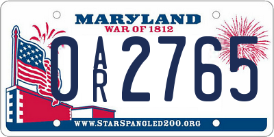 MD license plate 0AR2765