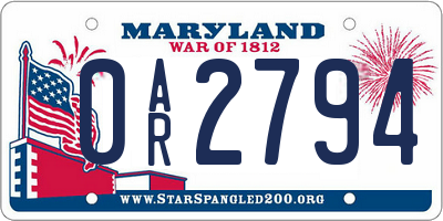 MD license plate 0AR2794