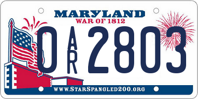 MD license plate 0AR2803