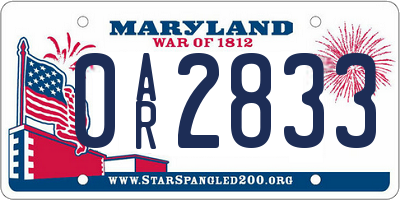 MD license plate 0AR2833