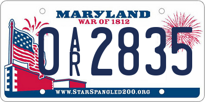 MD license plate 0AR2835
