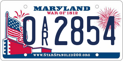 MD license plate 0AR2854