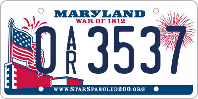 MD license plate 0AR3537