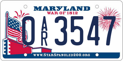 MD license plate 0AR3547