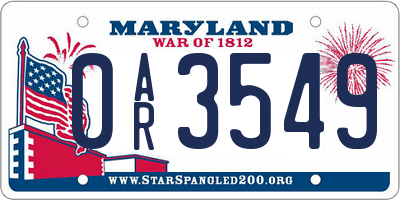 MD license plate 0AR3549