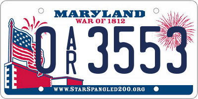 MD license plate 0AR3553