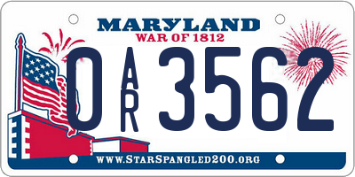 MD license plate 0AR3562