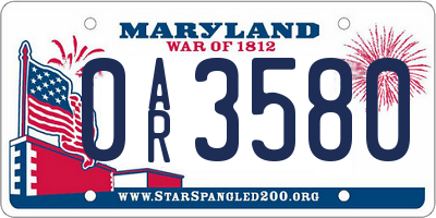 MD license plate 0AR3580