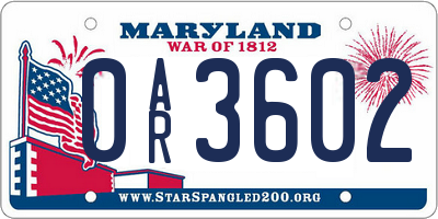 MD license plate 0AR3602