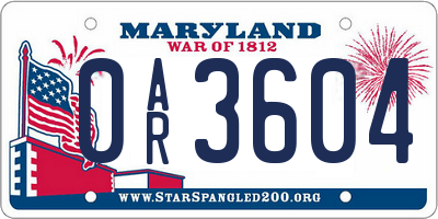 MD license plate 0AR3604