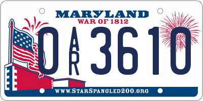 MD license plate 0AR3610
