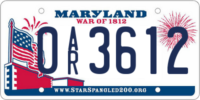 MD license plate 0AR3612