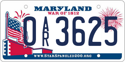 MD license plate 0AR3625