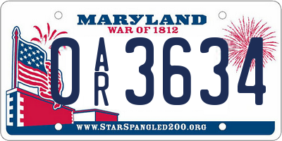 MD license plate 0AR3634