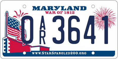MD license plate 0AR3641