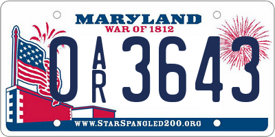 MD license plate 0AR3643