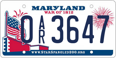 MD license plate 0AR3647