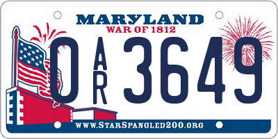 MD license plate 0AR3649