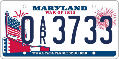 MD license plate 0AR3733