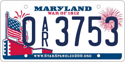 MD license plate 0AR3753