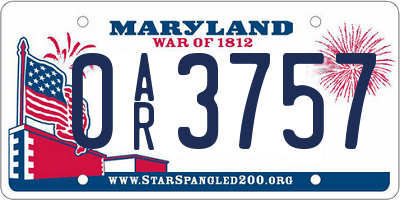 MD license plate 0AR3757