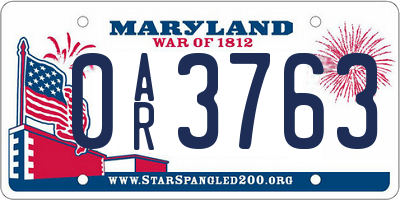 MD license plate 0AR3763