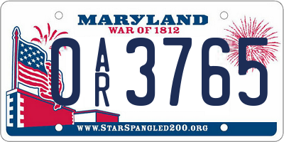 MD license plate 0AR3765