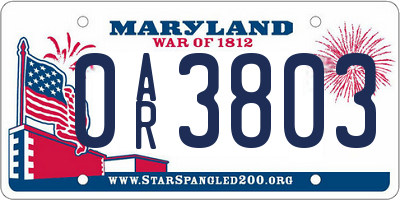 MD license plate 0AR3803
