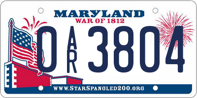 MD license plate 0AR3804