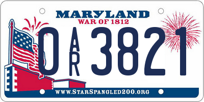 MD license plate 0AR3821