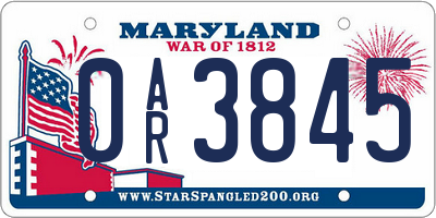 MD license plate 0AR3845