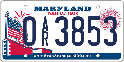 MD license plate 0AR3853