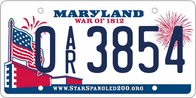 MD license plate 0AR3854