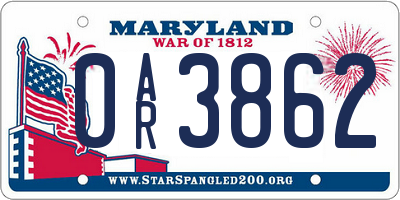 MD license plate 0AR3862