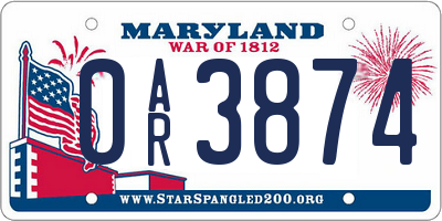 MD license plate 0AR3874