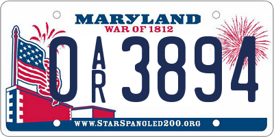 MD license plate 0AR3894