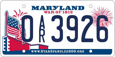 MD license plate 0AR3926