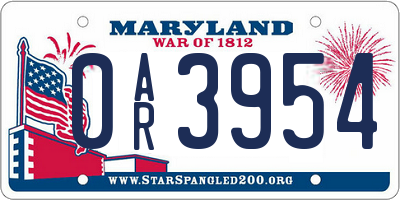 MD license plate 0AR3954