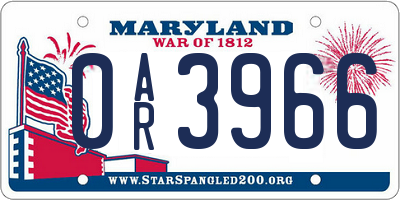 MD license plate 0AR3966
