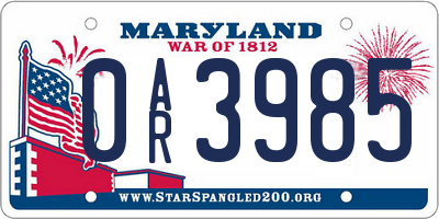 MD license plate 0AR3985