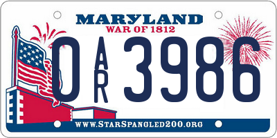 MD license plate 0AR3986