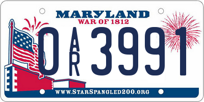 MD license plate 0AR3991