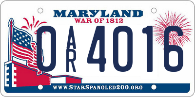MD license plate 0AR4016